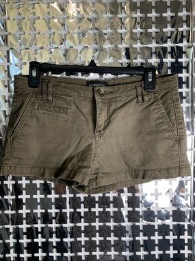 Express Olive Green Cotton Blend Mini Jean Shorts